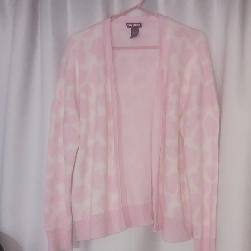 Hot Topic Pastel Pink Open Cardigan with White Cow Pattern